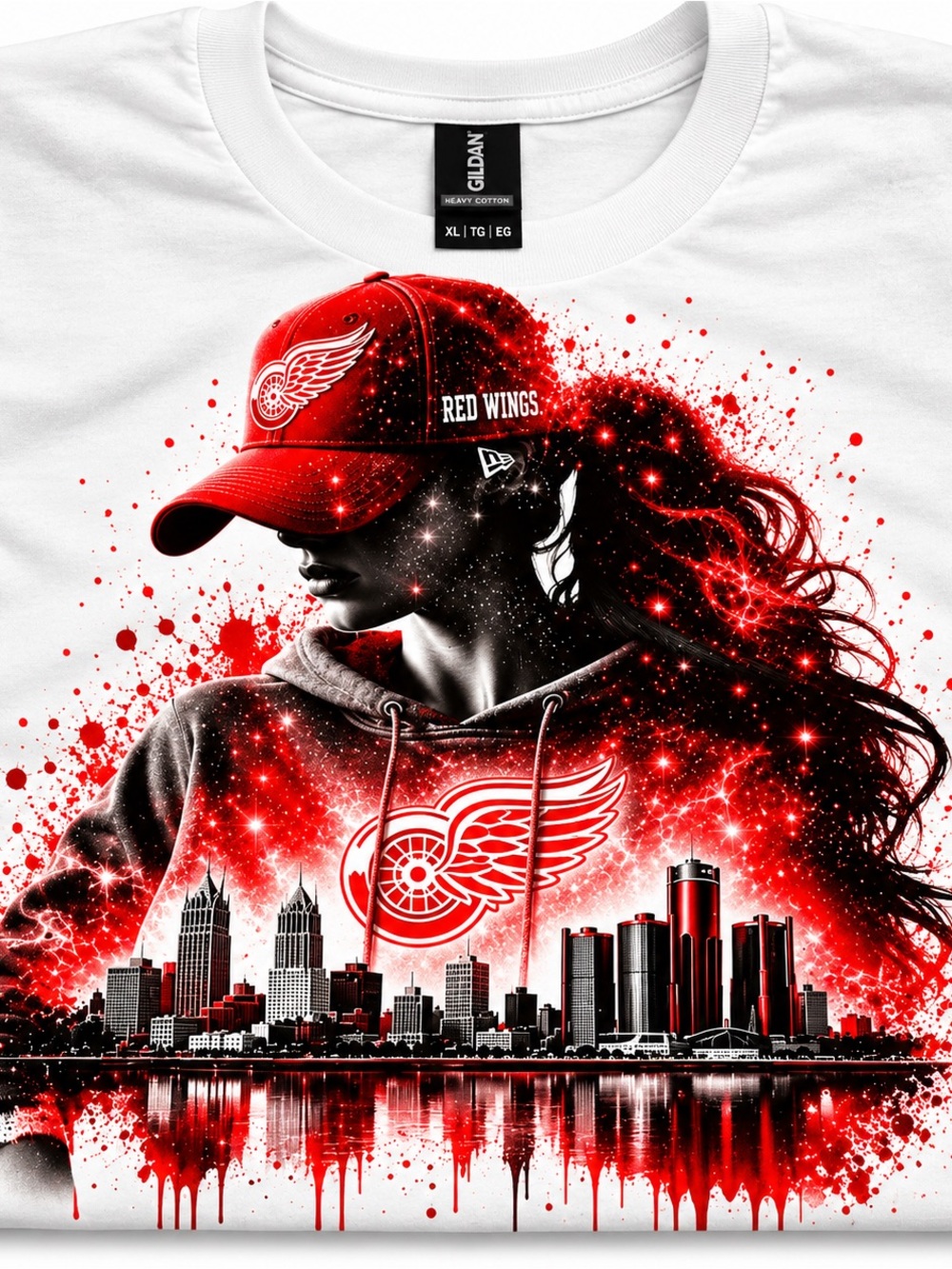 Gildan White Short-Sleeve Tee with Detroit Red Wings Red Graphic